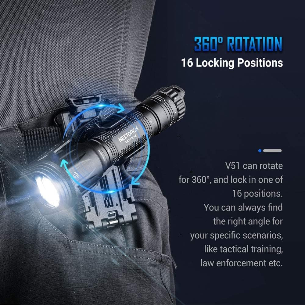 VMIDirect Tactical Flashlight Holster with 360-degree rotation and 16 locking positions for versatile use