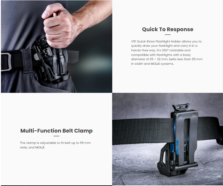 VMIDirect Tactical Flashlight Holster with adjustable clamp for secure and easy access