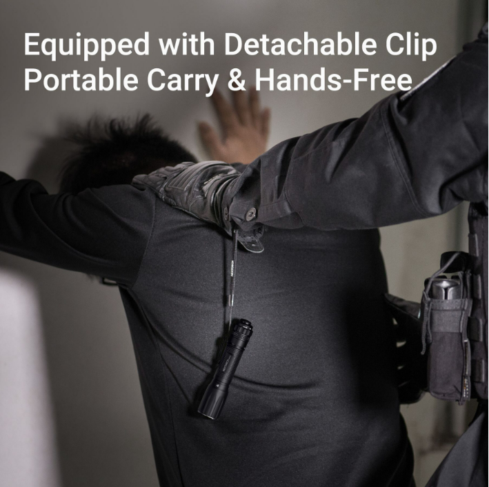 Tactical LED Flashlight Rechargeable with Detachable Clip for Portable Carry and Hands-Free Use