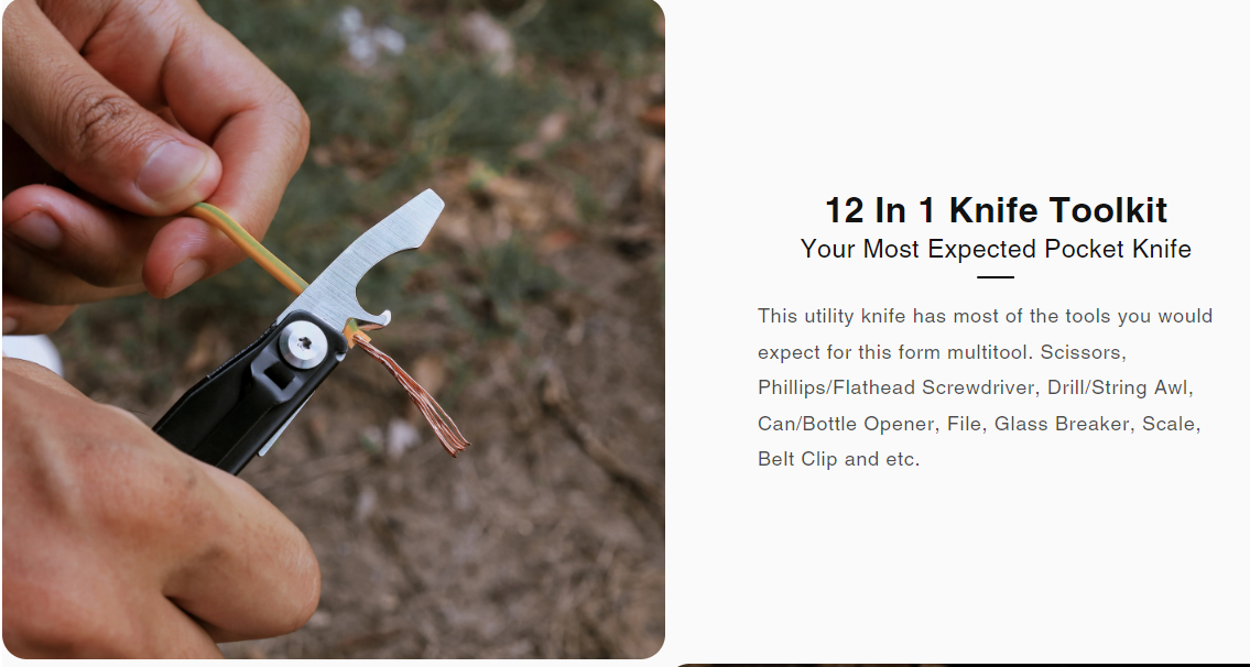 12 in 1 knife toolkit featuring a pocket knife and scissors for versatile outdoor tasks