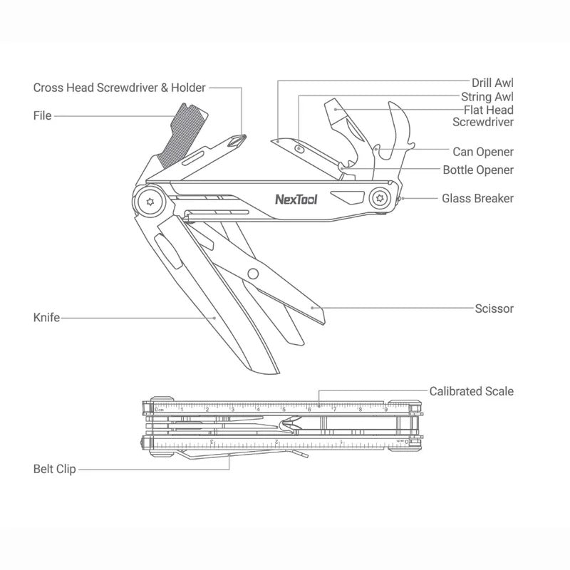VMIDirect multifunction tool featuring a pocket knife and scissors, including various handy tools