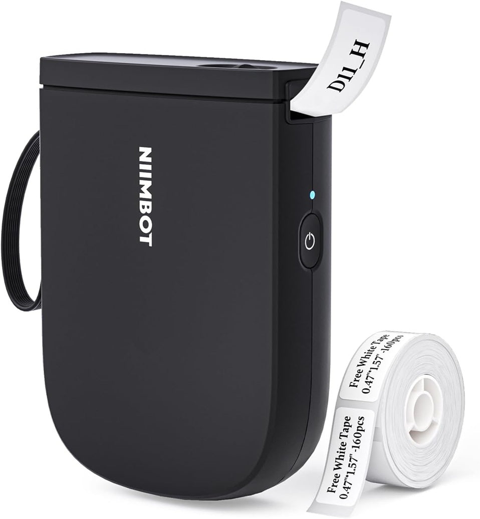 VMIDirect Portable Bluetooth Label Printer in sleek black design with label roll for easy printing