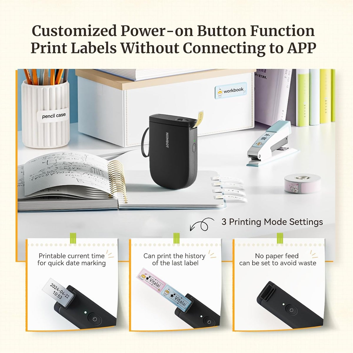 VMIDirect Portable Bluetooth Label Printer with customizable power-on button for efficient labeling