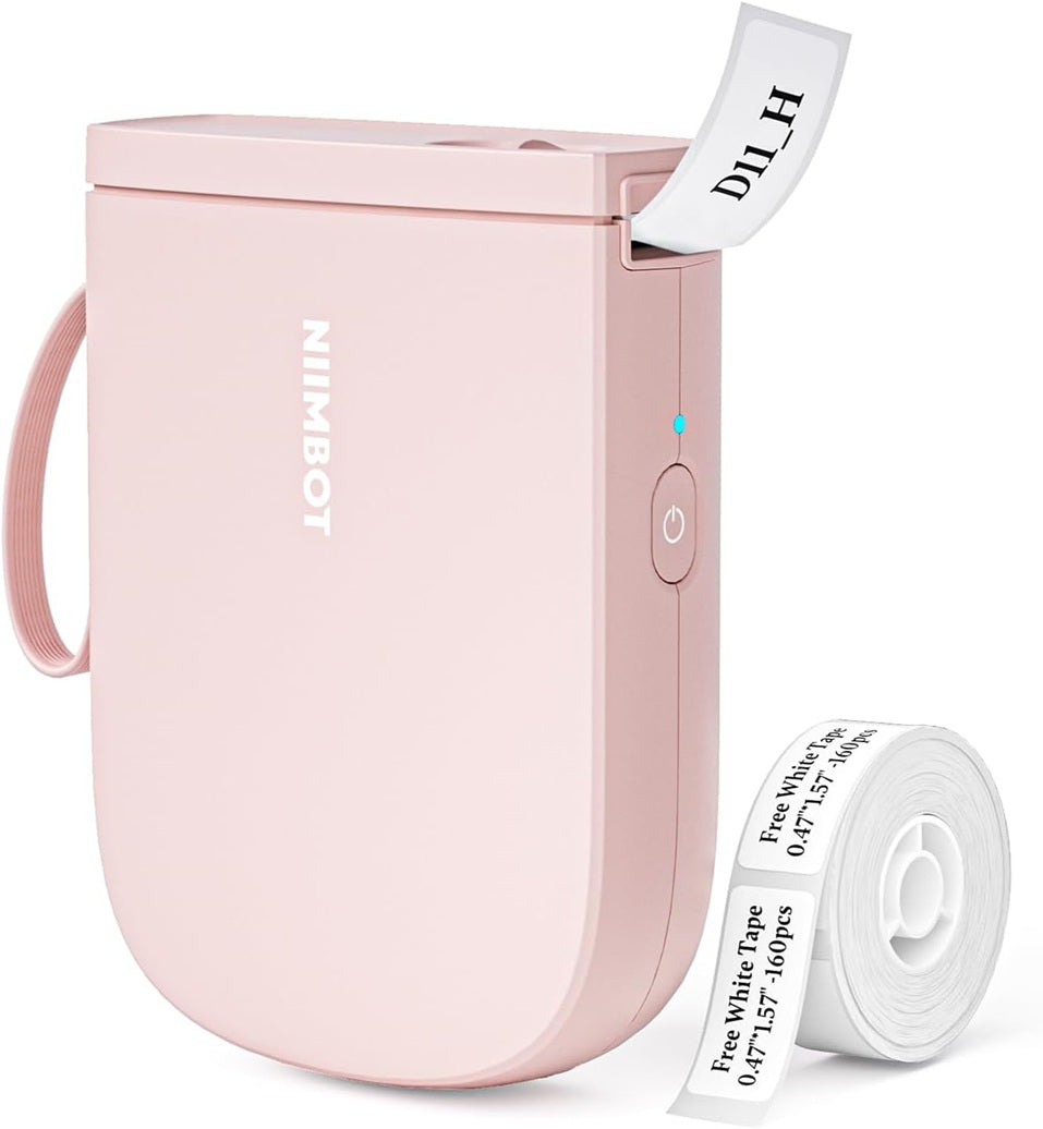 VMIDirect Portable Bluetooth Label Printer in pink with roll of label tape for easy printing