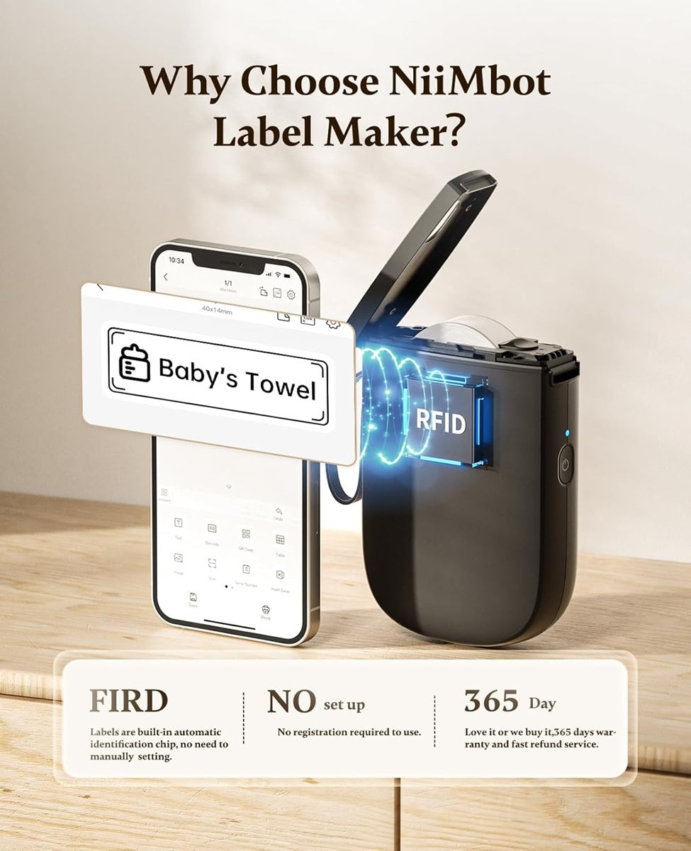 Portable Bluetooth Label Printer with smartphone integration and automatic identification features