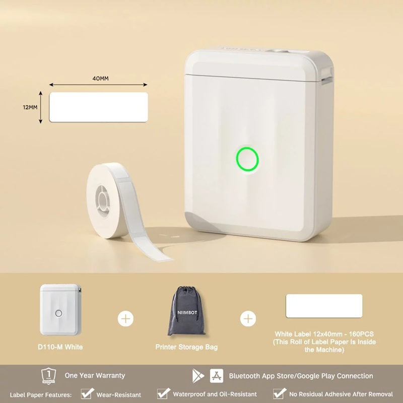VMIDirect Portable Bluetooth Label Printer with compact design and label paper roll included