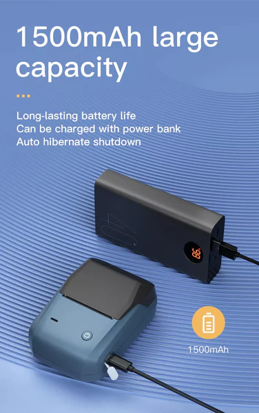 VMIDirect Portable Bluetooth Thermal Label Printer with 1500mAh battery and hibernation feature
