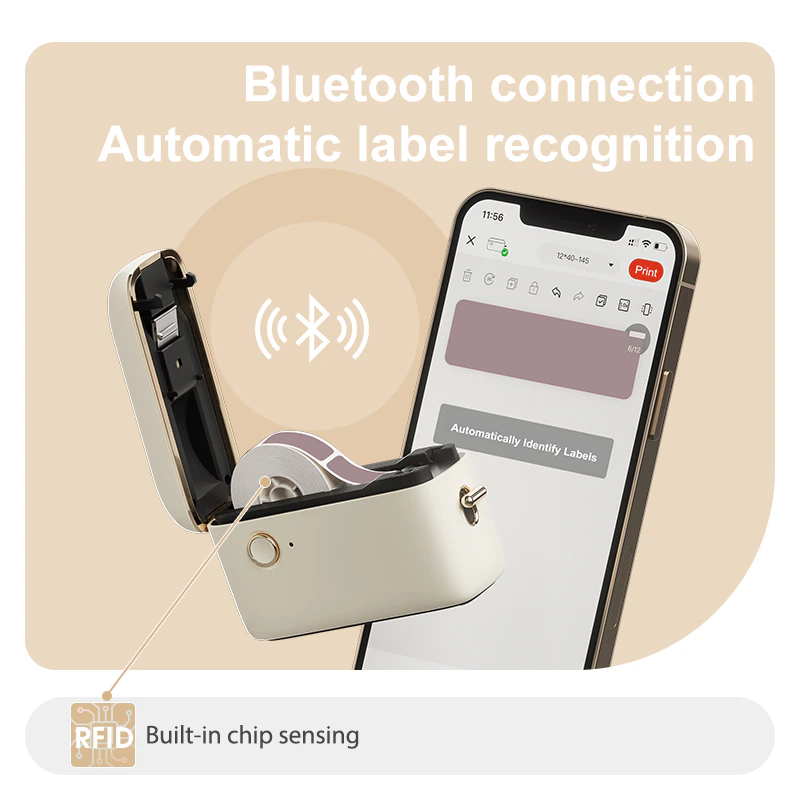 VMIDirect Portable Bluetooth Thermal Label Printer Maker with Bluetooth connection and automatic label recognition