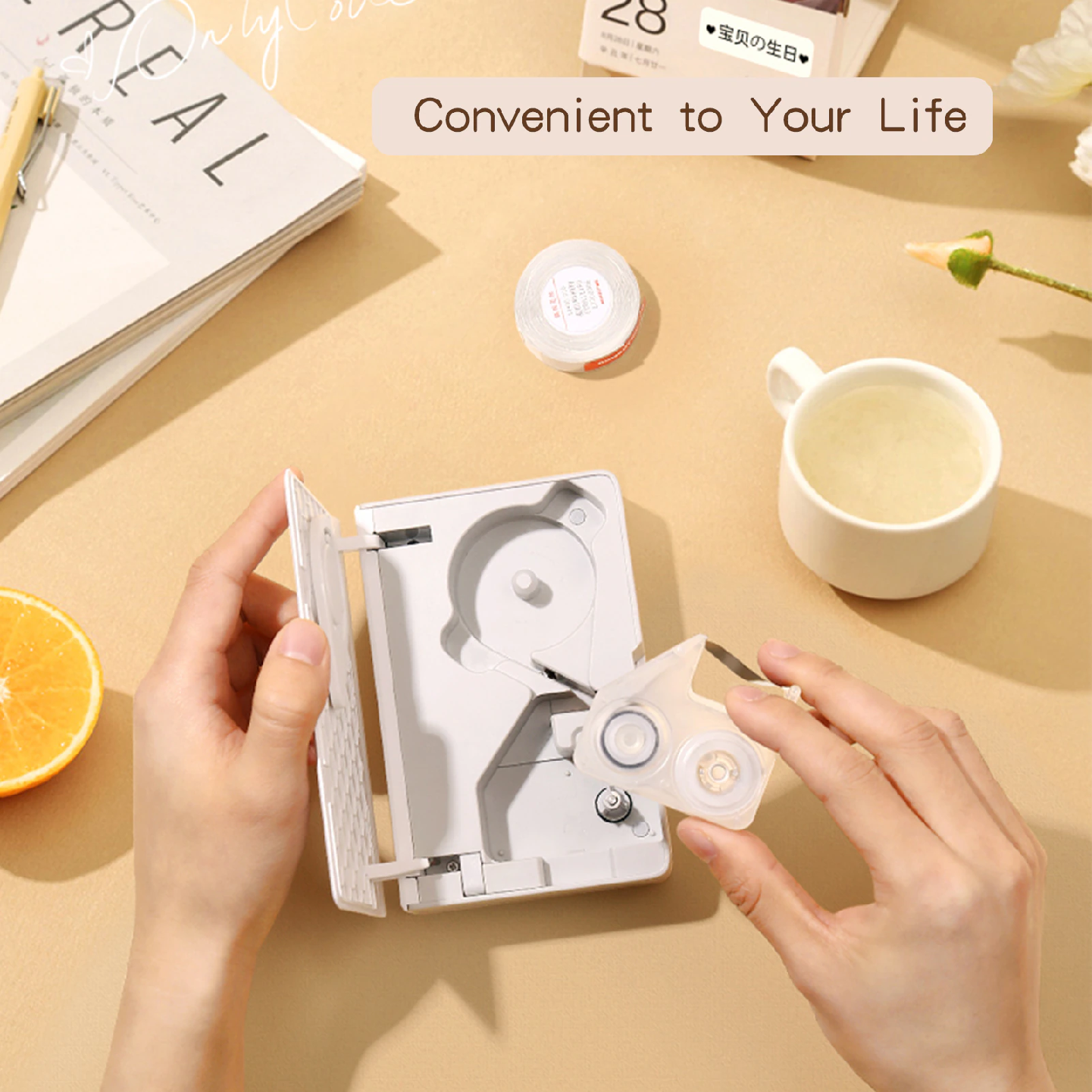 VMIDirect Thermal Transfer Label Printer Maker displayed with accessories on a stylish table