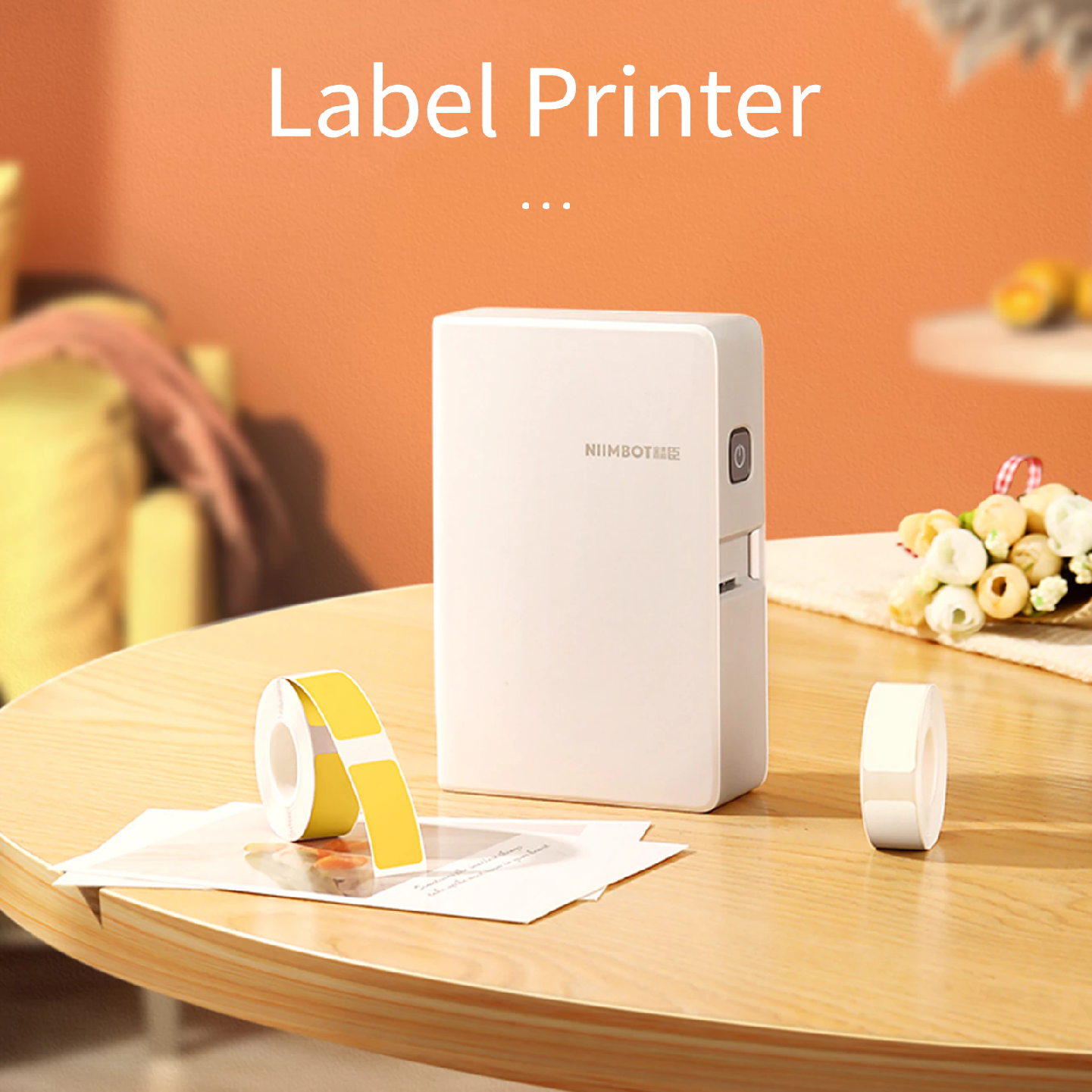 Portable VMIDirect Thermal Transfer Label Printer Maker on a wooden table with label rolls