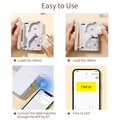 VMIDirect Thermal Transfer Label Printer Maker shown loading ribbon and using app for easy label creation