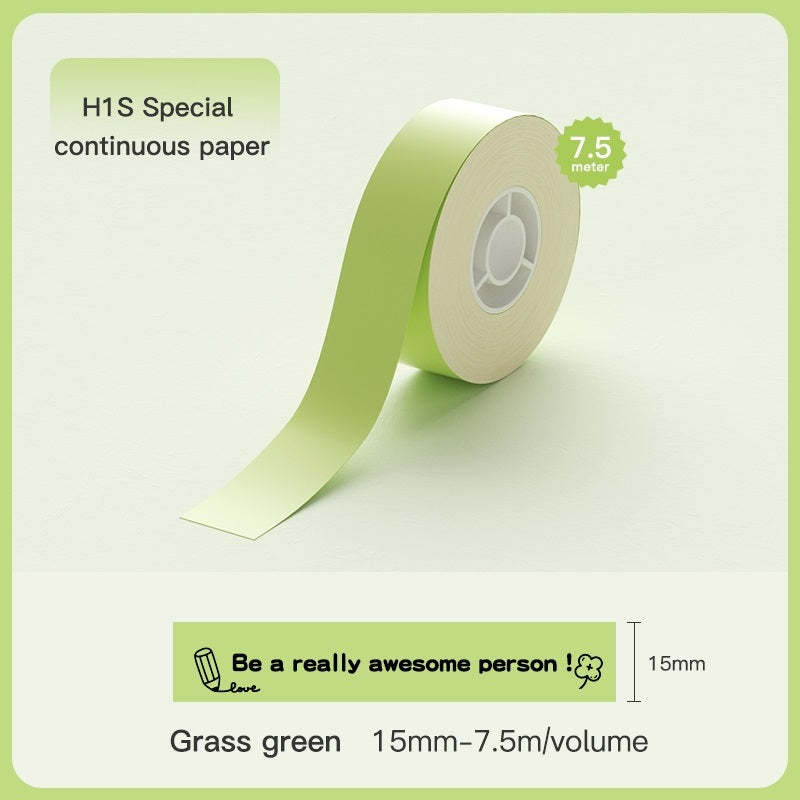 Grass green continuous paper roll for labels measuring 15mm x 7.5m, ideal for making Waterproof Oil-Proof Thermal Label Stickers