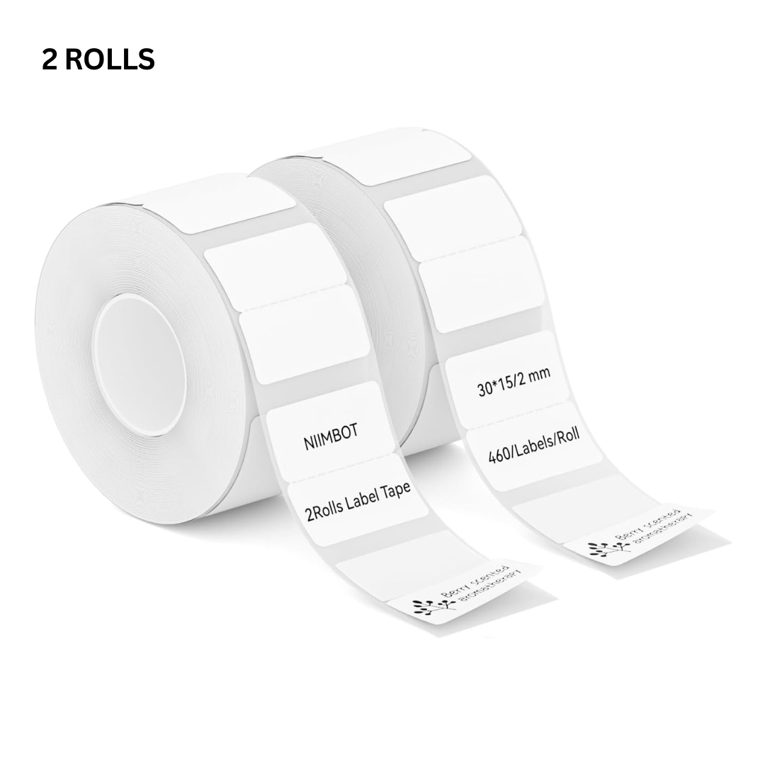 VMIDirect White Thermal Label Stickers in two rolls for efficient labeling and organization