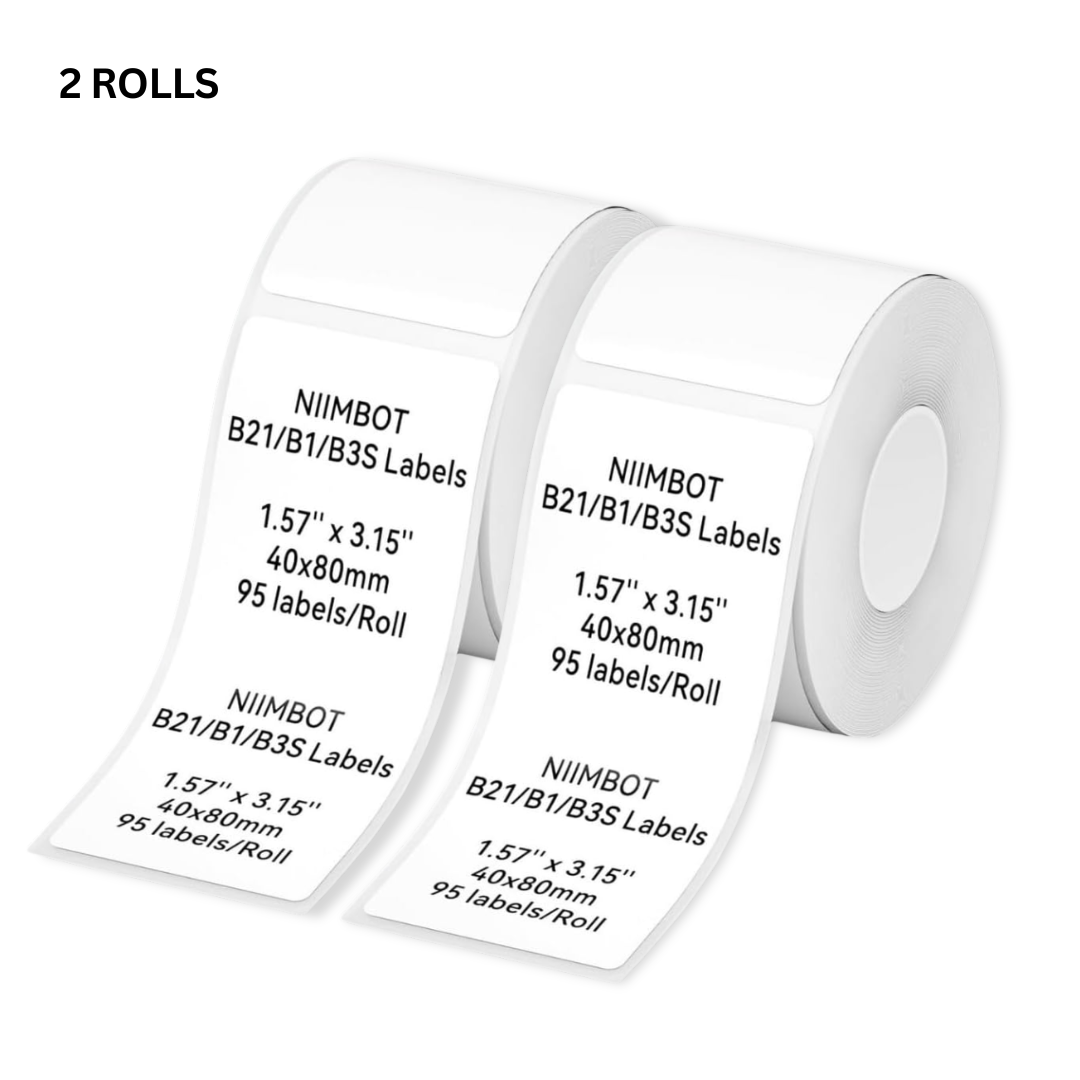 Two rolls of White Thermal Label Stickers for thermal printers, each with 95 labels per roll