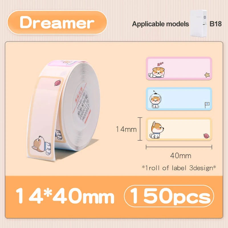 VMIDirect Thermal Transfer Label Stickers on a roll with cute designs, 14x40mm, 150 pieces per roll