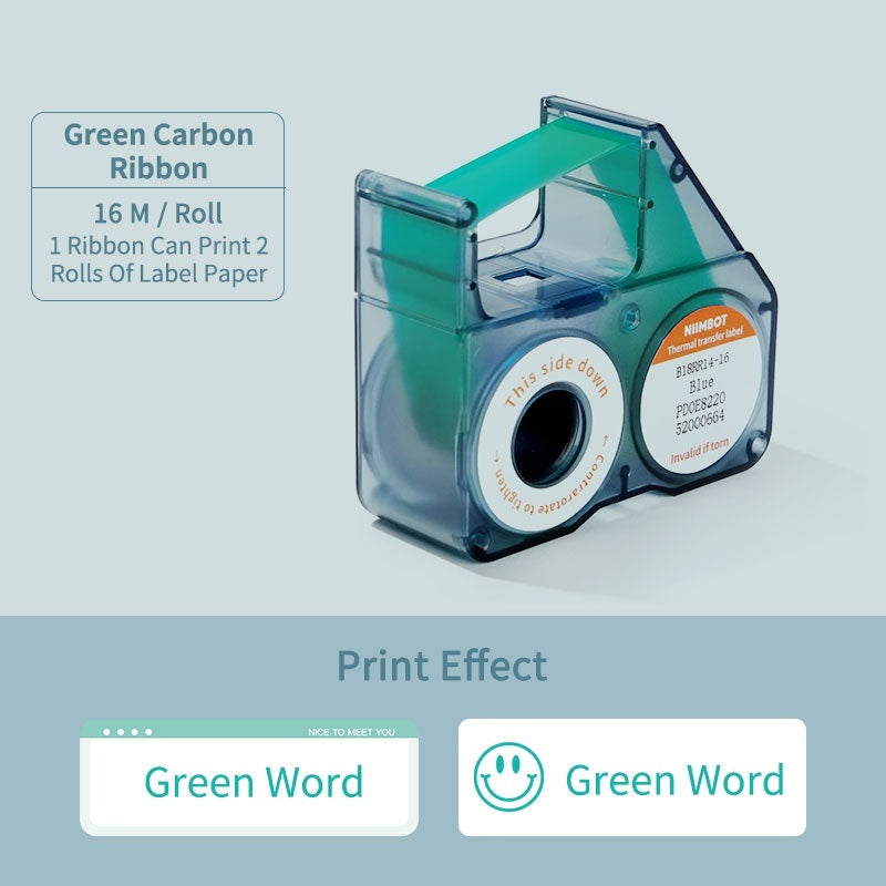 VMIDirect Green Carbon Ribbon for Thermal Transfer Label printing, 16 M per roll, produces clear prints
