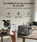 Portable power station F3000LFP with app control for input/output settings and status monitoring