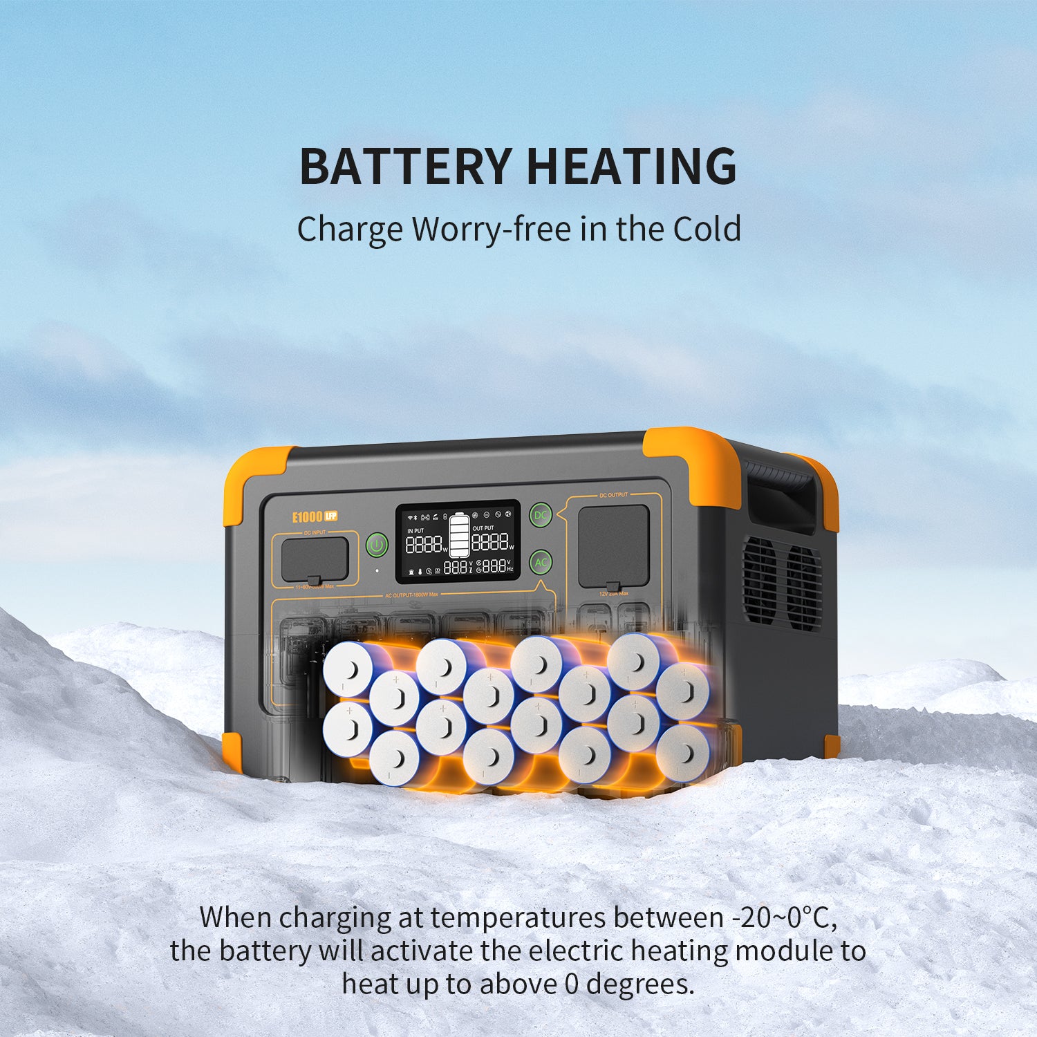 VMIDirect portable power station with battery heating feature for cold weather charging