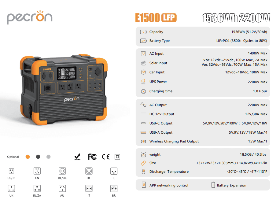 VMIDirect Portable Power Station E1500 LFP with 1536Wh capacity and 2200W output for outdoor power needs
