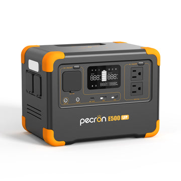 Pecron E500 LFP Portable Power Station with multiple outlets and digital display for outdoor use