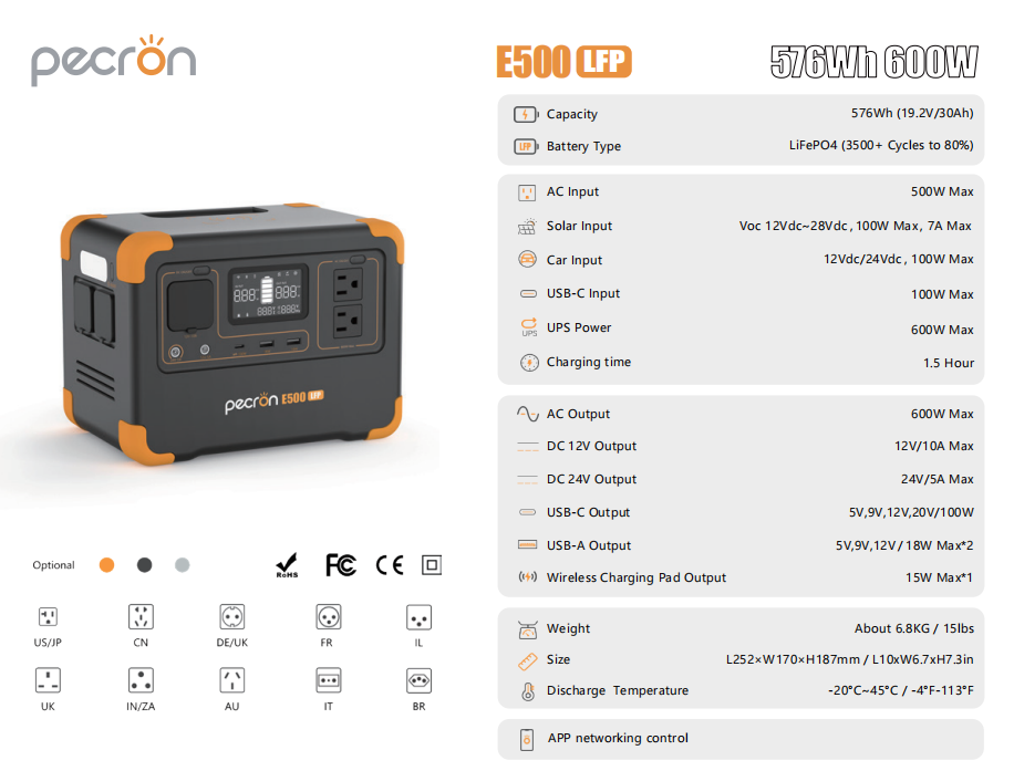 VMIDirect Portable Power Station E500 with 576Wh capacity and multiple output options for outdoor use