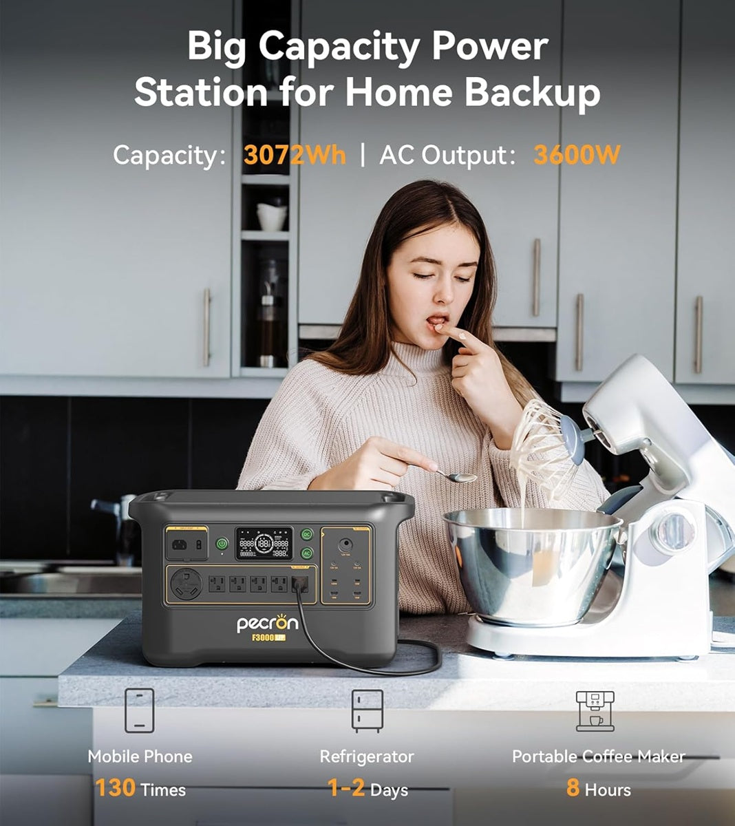 Portable power station with 3072Wh capacity for home backup and appliances