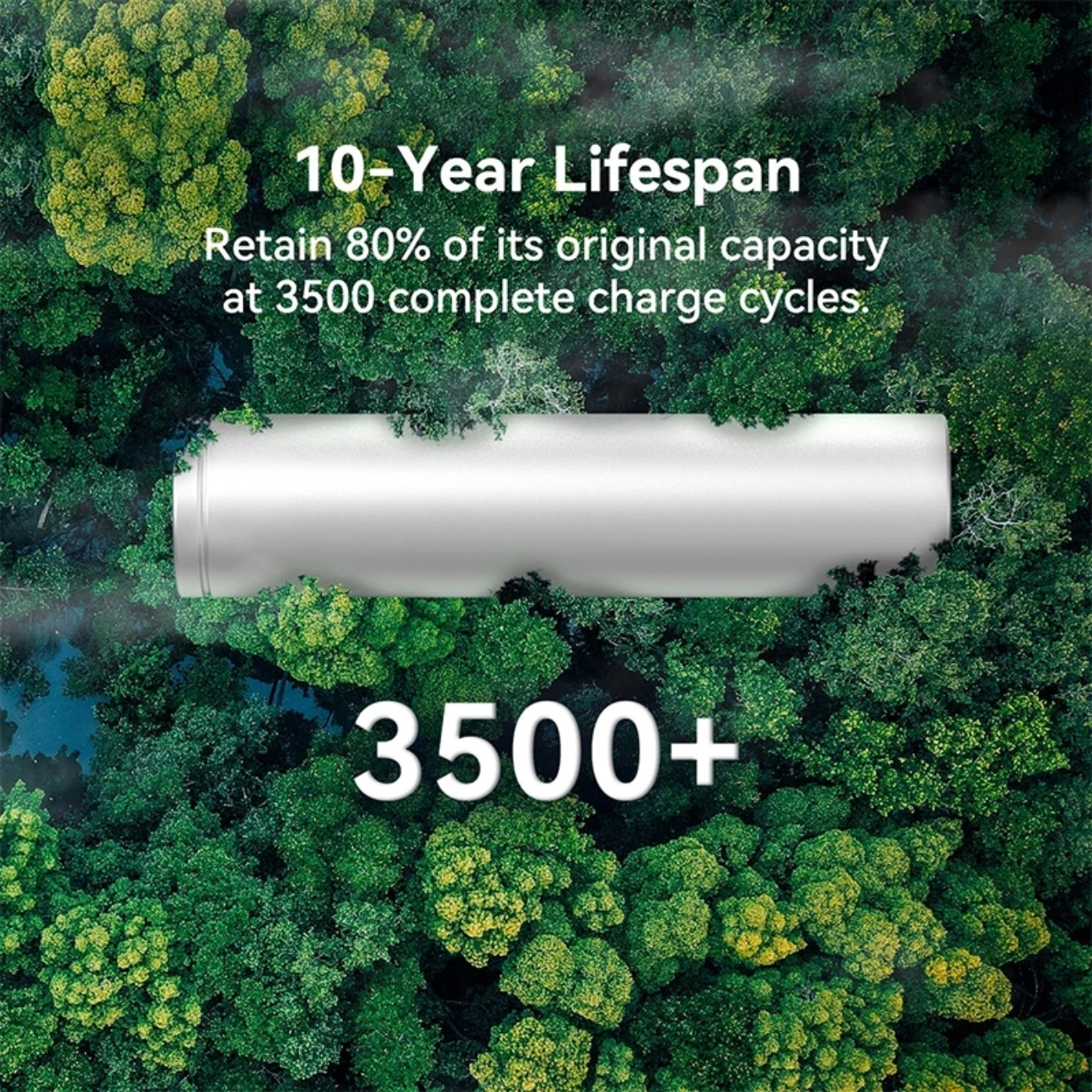 VMIDirect portable power station with 10-year lifespan and 3500 charge cycles displayed among trees