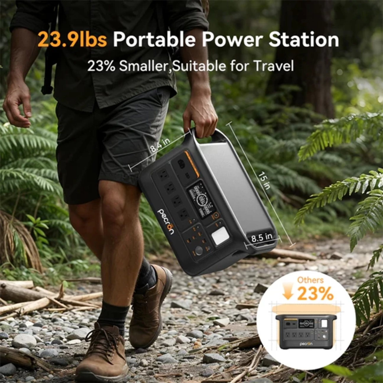 23.9lbs portable power station, 23% smaller and ideal for travel in natural outdoor settings