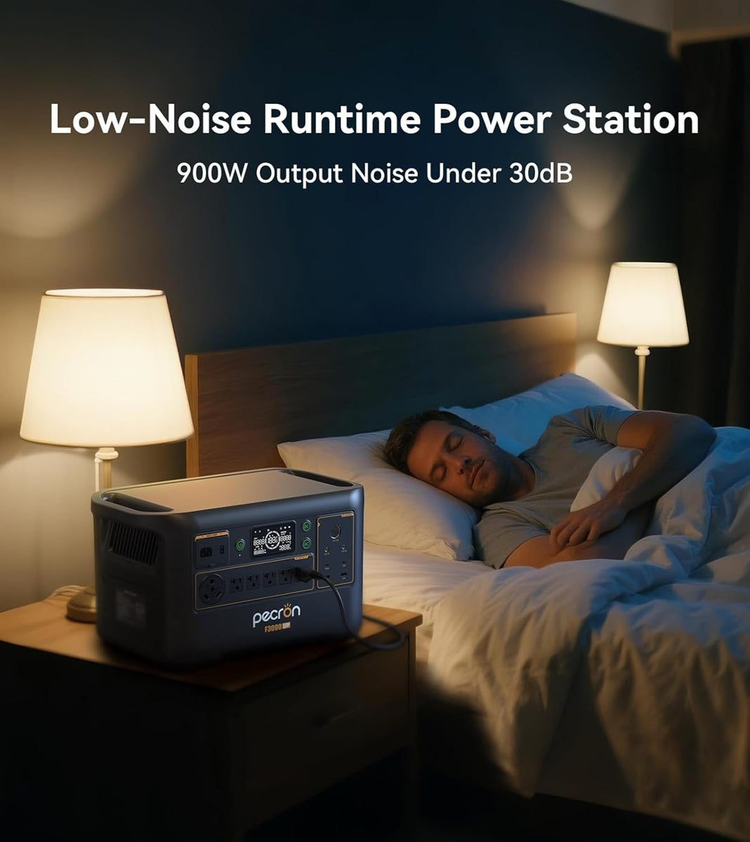 Portable power station with low noise output, perfect for overnight use while sleeping