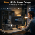 Portable power station with 10 outlets and UPS for power outages, ideal for home and office use