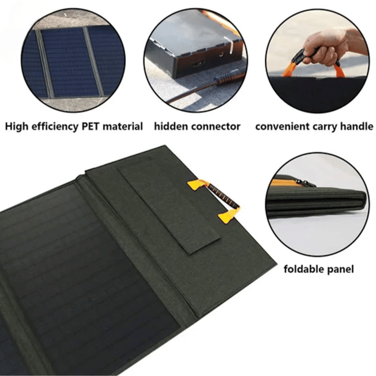 Portable solar panel with high efficiency PET material and convenient carry handle