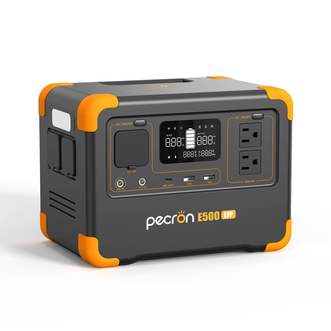 Pecron E500 LFP power station portable with multiple outputs and digital display for outdoor use