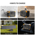 Power station portable with four charging methods including AC, USB-C, solar panel, and car charging