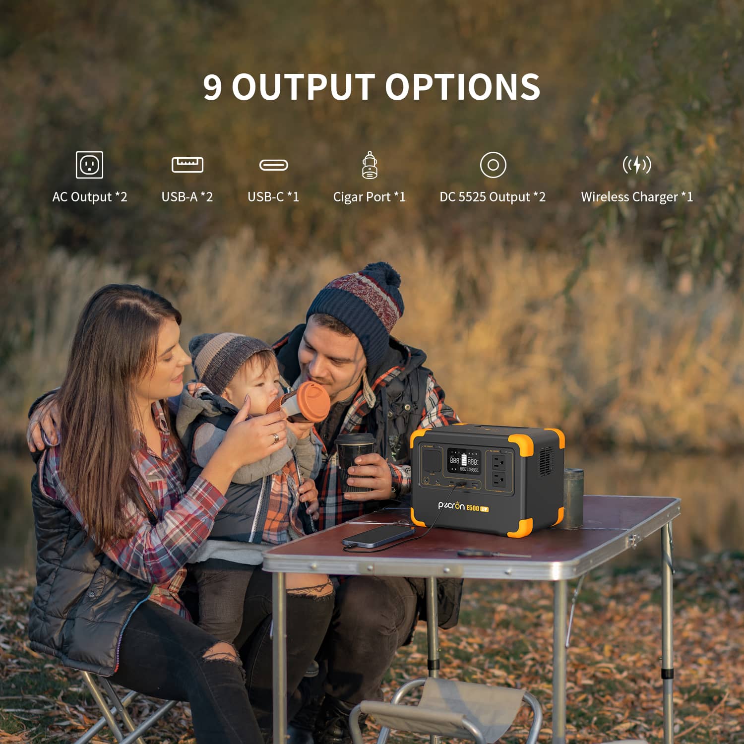 Power station portable with 9 output options for outdoor family adventures