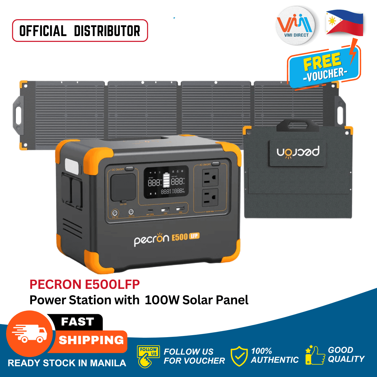 Pecron E500LFP Power Station Portable with 100W Solar Panel for Outdoor Adventures