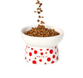 Ceramic Feeding Bowl with Red Polka Dots and Dry Pet Food for Cats and Dogs