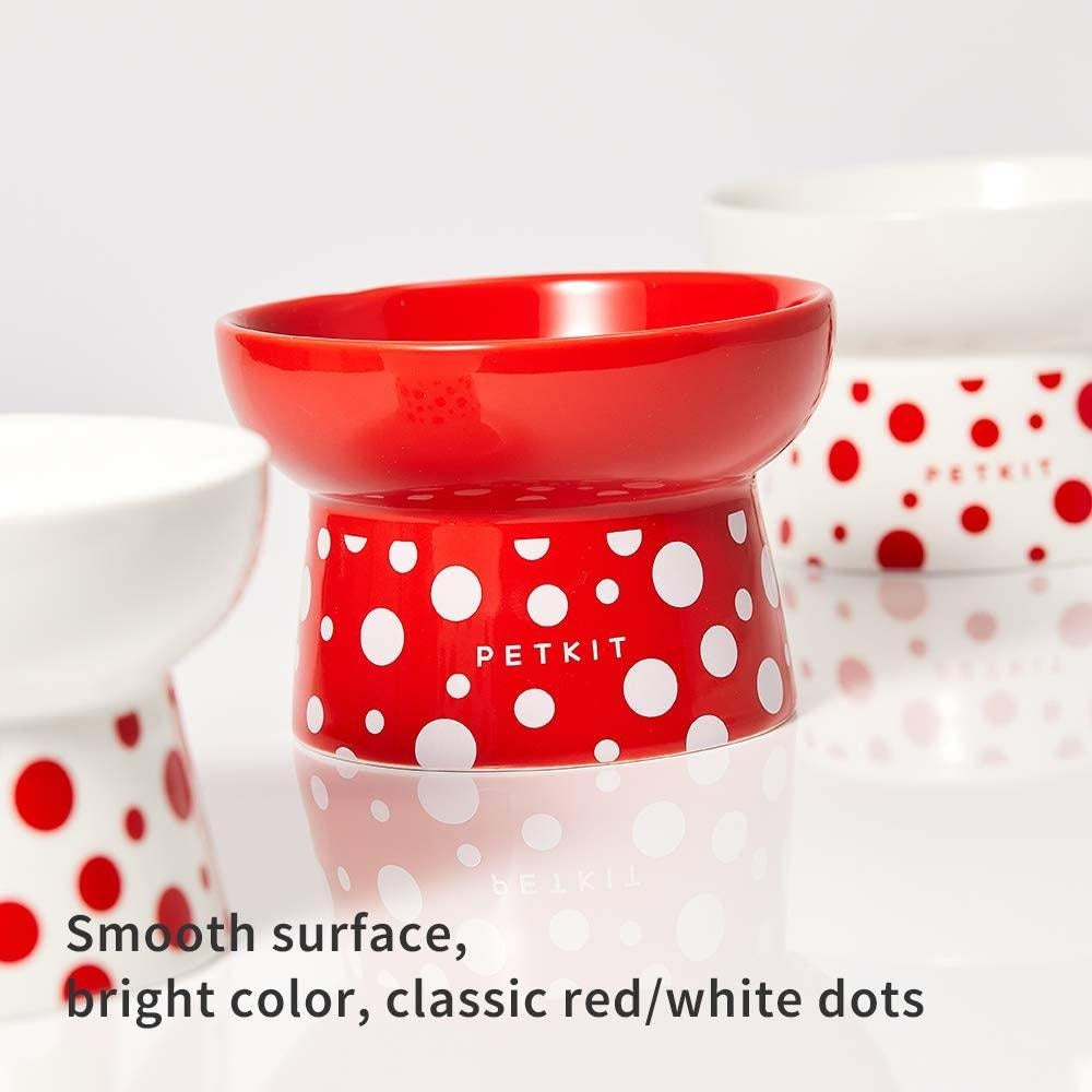 VMIDirect Ceramic Feeding Bowl with a smooth surface and classic red and white dot design