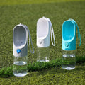 VMIDirect Pet Water Bottle Portable Dispenser available in grey, white, and blue colors for easy pet hydration