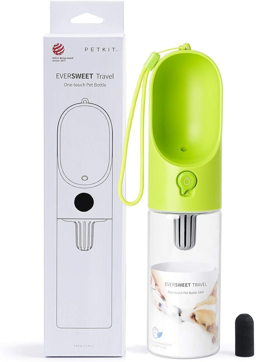 VMIDirect Pet Water Bottle Portable Dispenser in green with one-touch design for on-the-go hydration