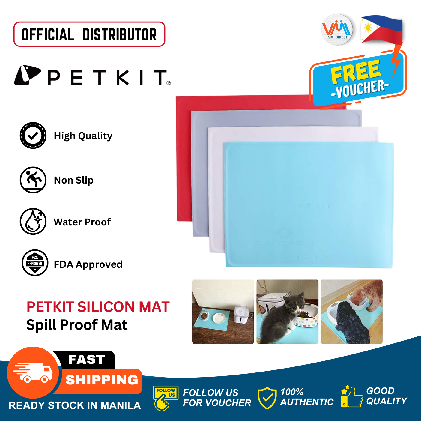 VMIDirect Silicone Pet Mat in Multiple Colors for Spill Protection with Non-Slip and Waterproof Features