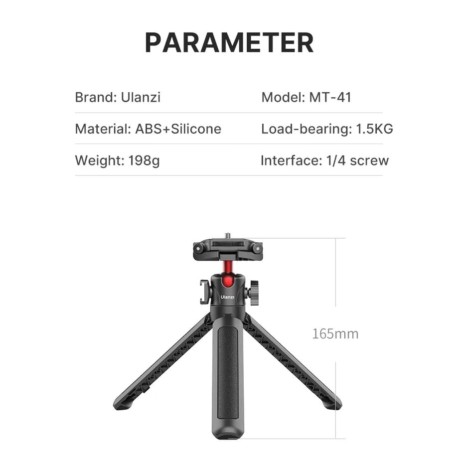 Ulanzi Multifunction MT41 2in1 Adjustable Mini Tripod with 4 Sections Extendable and Cold Shoe Mount