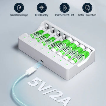EBL MYCDQ0017AEB 8-Bay AA AAA Rechargeable Battery Charger Smart Fast Charging Station