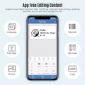 VMIDirect Portable Bluetooth Label Printer app interface for editing labels, barcodes, and logos