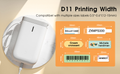 VMIDirect Portable Bluetooth Label Printer showcasing compatible label sizes for versatile printing