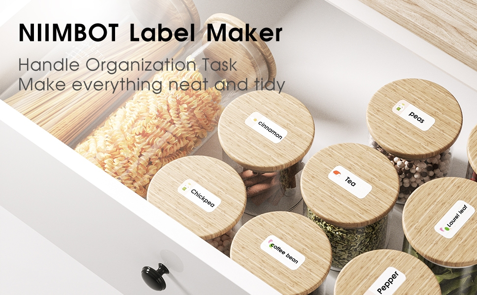 VMIDirect Portable Bluetooth Label Printer organizing jars for a tidy kitchen