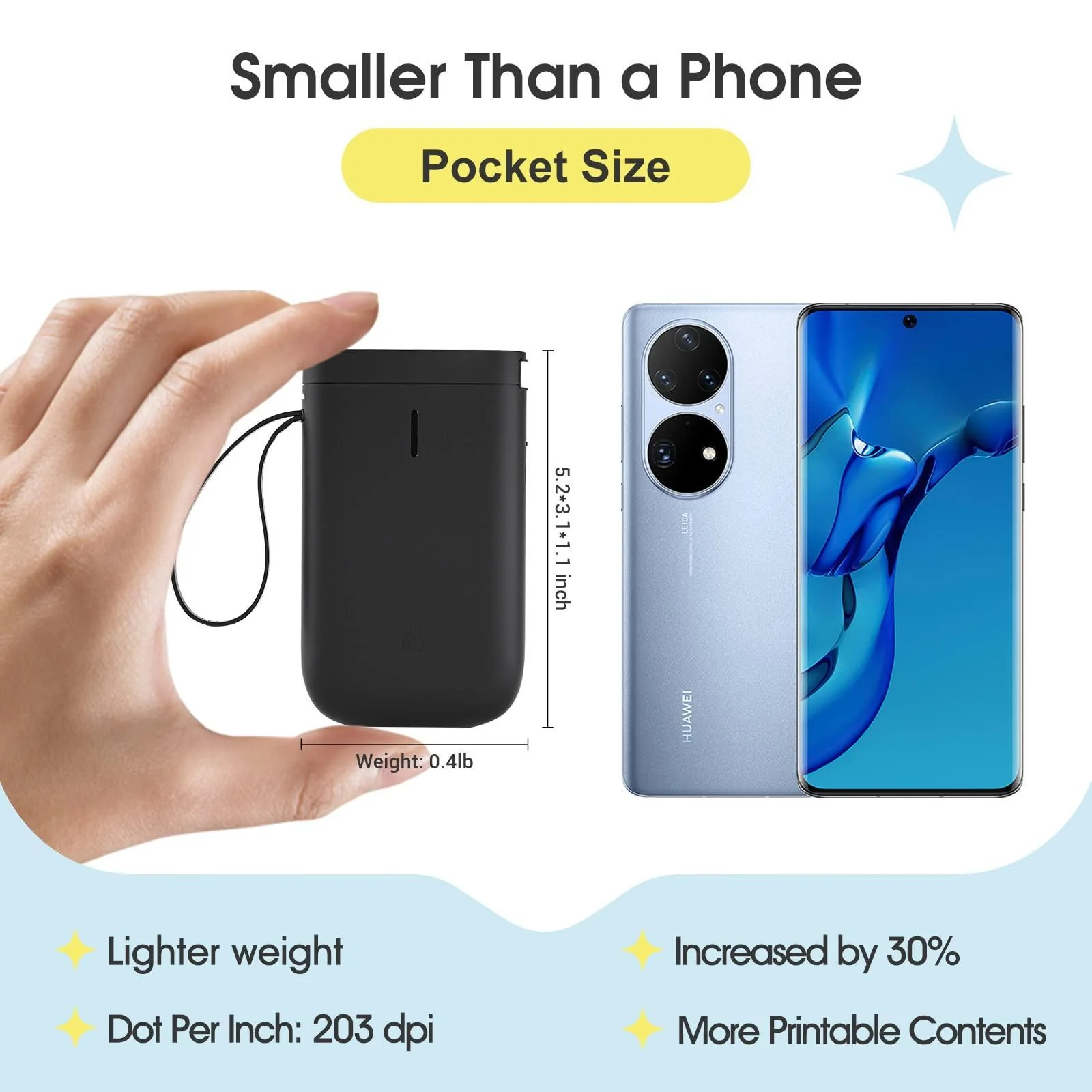 Portable Bluetooth Label Printer in pocket size, lighter than a phone for convenient labeling on the go
