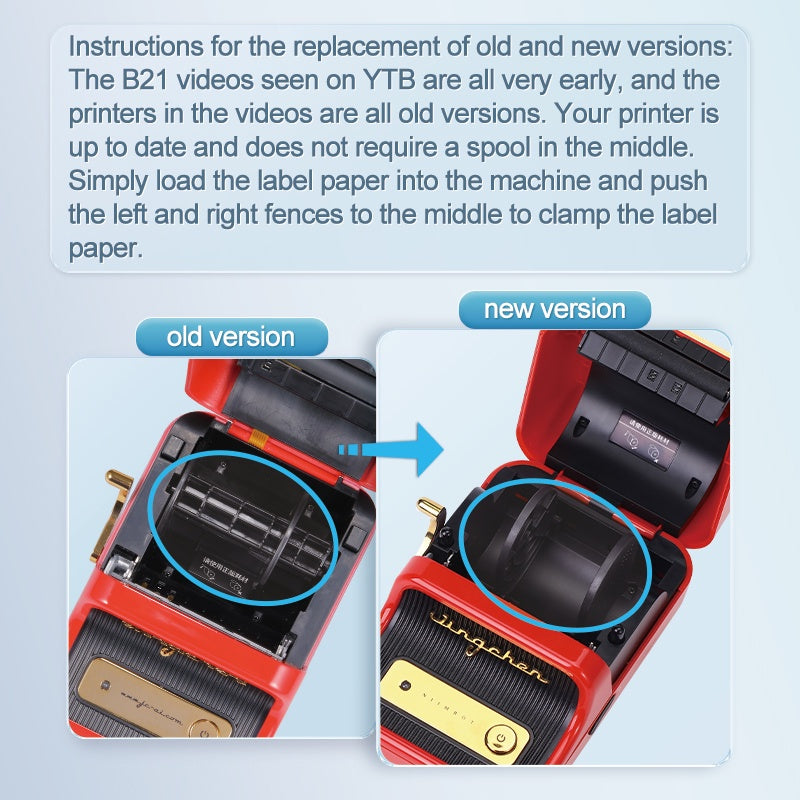 Instructions for the new portable Bluetooth label printer showcasing the paper compartment upgrade