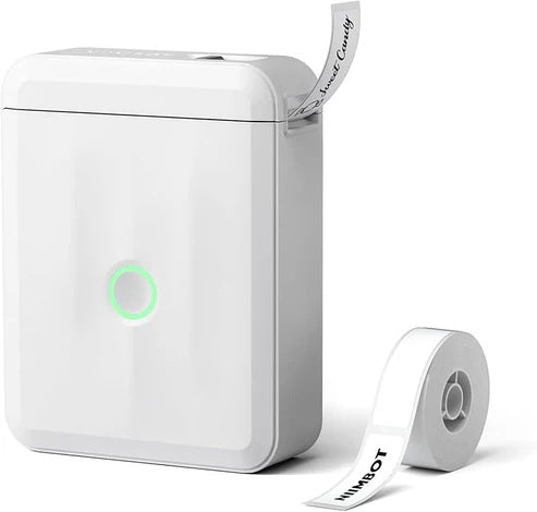 VMI Direct Portable Bluetooth Thermal Label Printer in white with a roll of label tape