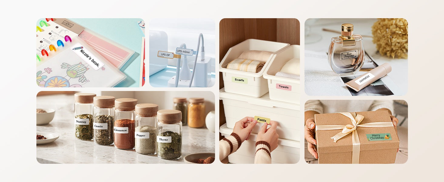 VMI Direct Portable Bluetooth Thermal Label Printer in use for organizing jars and gifts