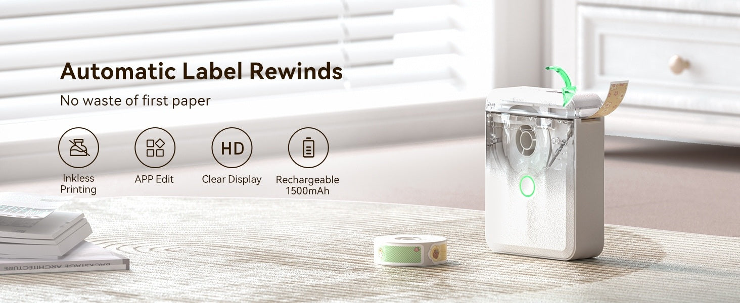 VMI Direct Portable Bluetooth Thermal Label Printer with automatic label rewinds and HD display